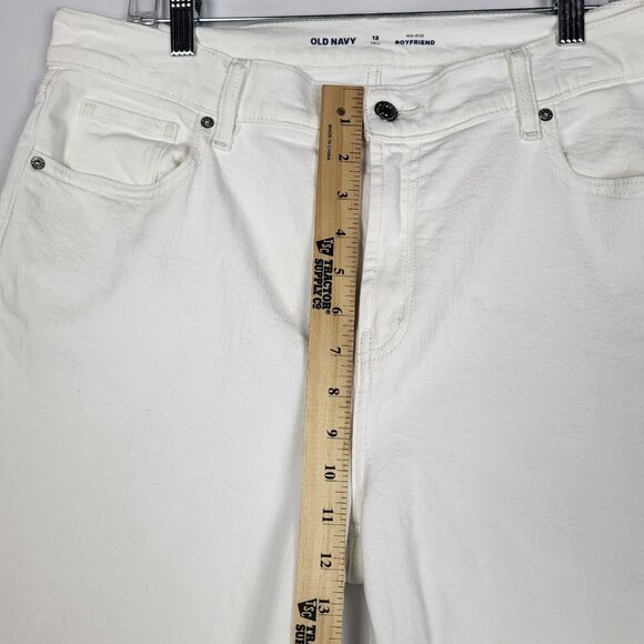 Old Navy Mid Rise Boyfriend Jeans Women's 12 Tall White Raw Hem Cropped Boho - Picture 7 of 8